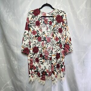 Time and Tru Kimono Women's One Size Open Front‎ Cardigan Bell Sleeves Fringe